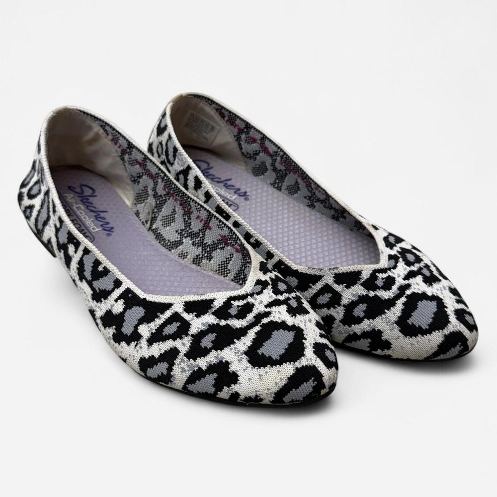 Skechers Leopard Print Ballet Flats White Black 44886 Women US 7.5